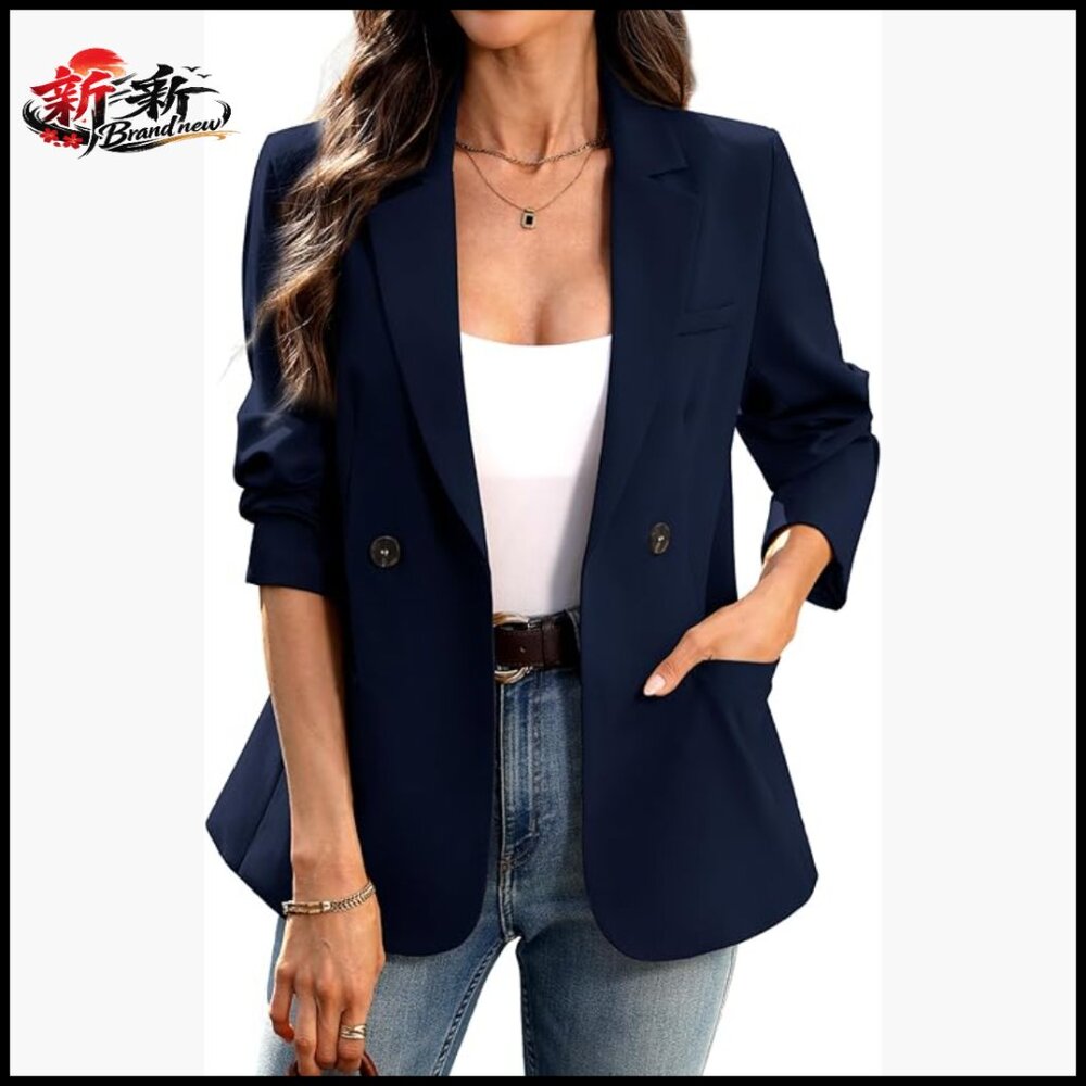 Polyester Blazer With Pockets, Double-Breasted Sl… - image 1
